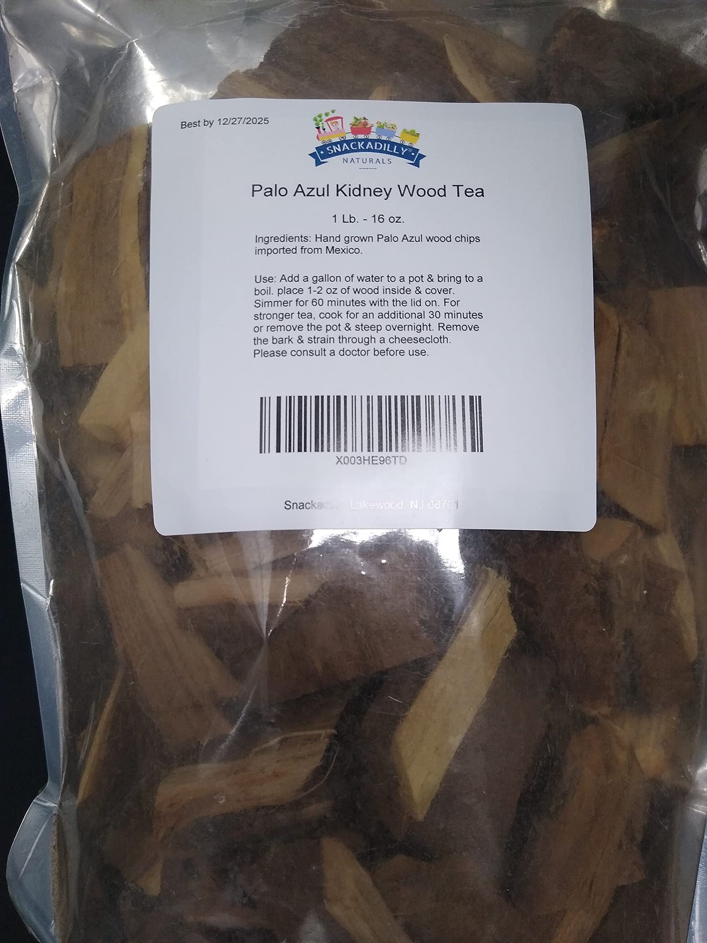 Palo Azul Tea - 1 Pound Bulk Blue Kidney Wood Tea - Natural Detoxifying Tea - Eysenhardtia polystachya, Resealable Bag, Blue Stick Tea Brought To You By Snackadilly