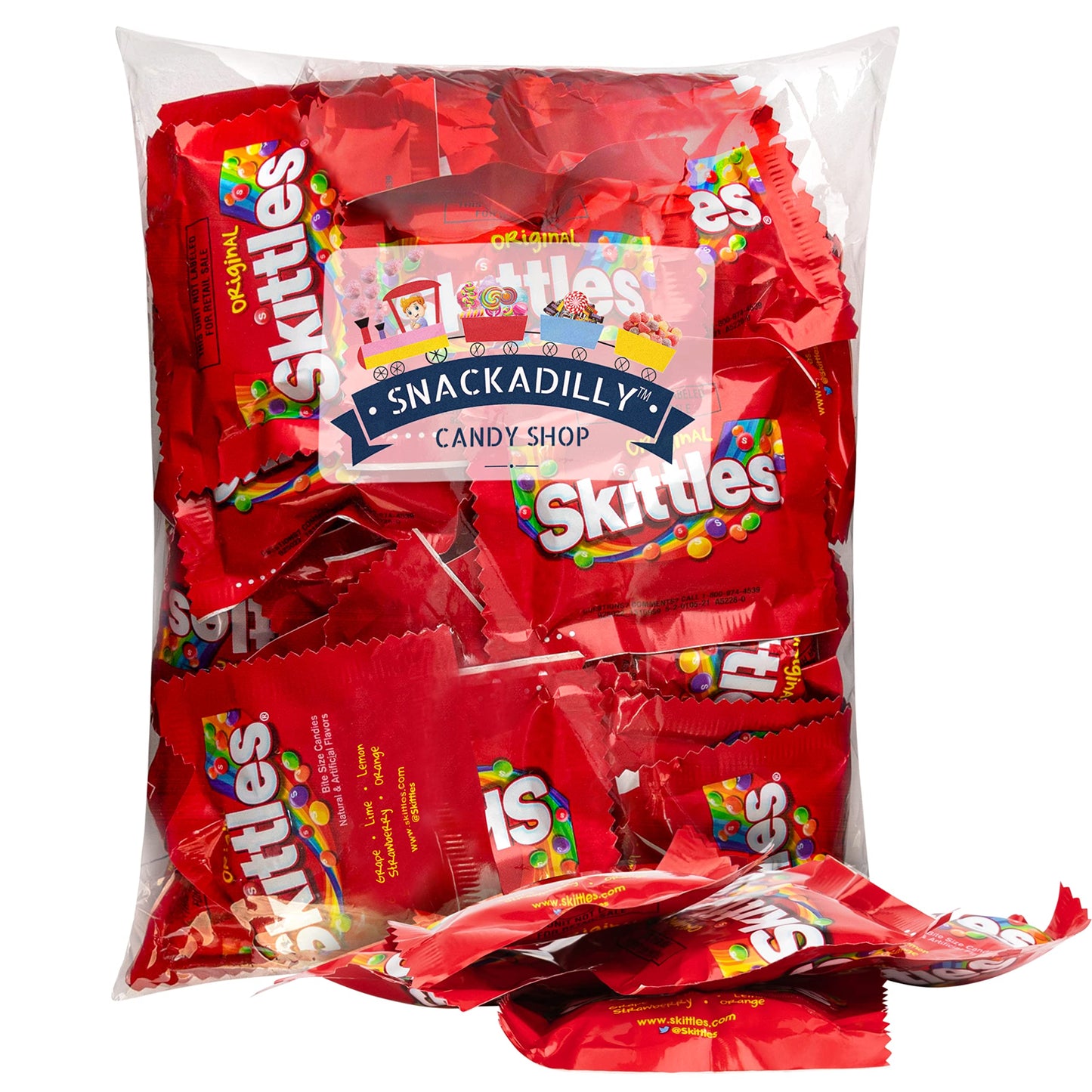 Skittlez Fun Size 20 Pack - Mini Packs of Original Skittles Flavors - Orange, Lemon, Lime, Grape and Strawberry. Packaged By Snackadilly