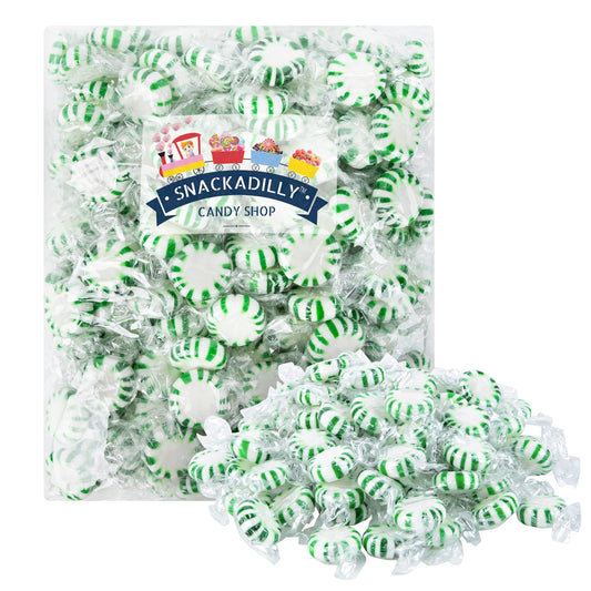 Spearmint Starlights - 2lb bag of Green & White Pinwheel Spearmint Candy - Refreshing Spearmint Hard Candy Packaged By Snackadilly