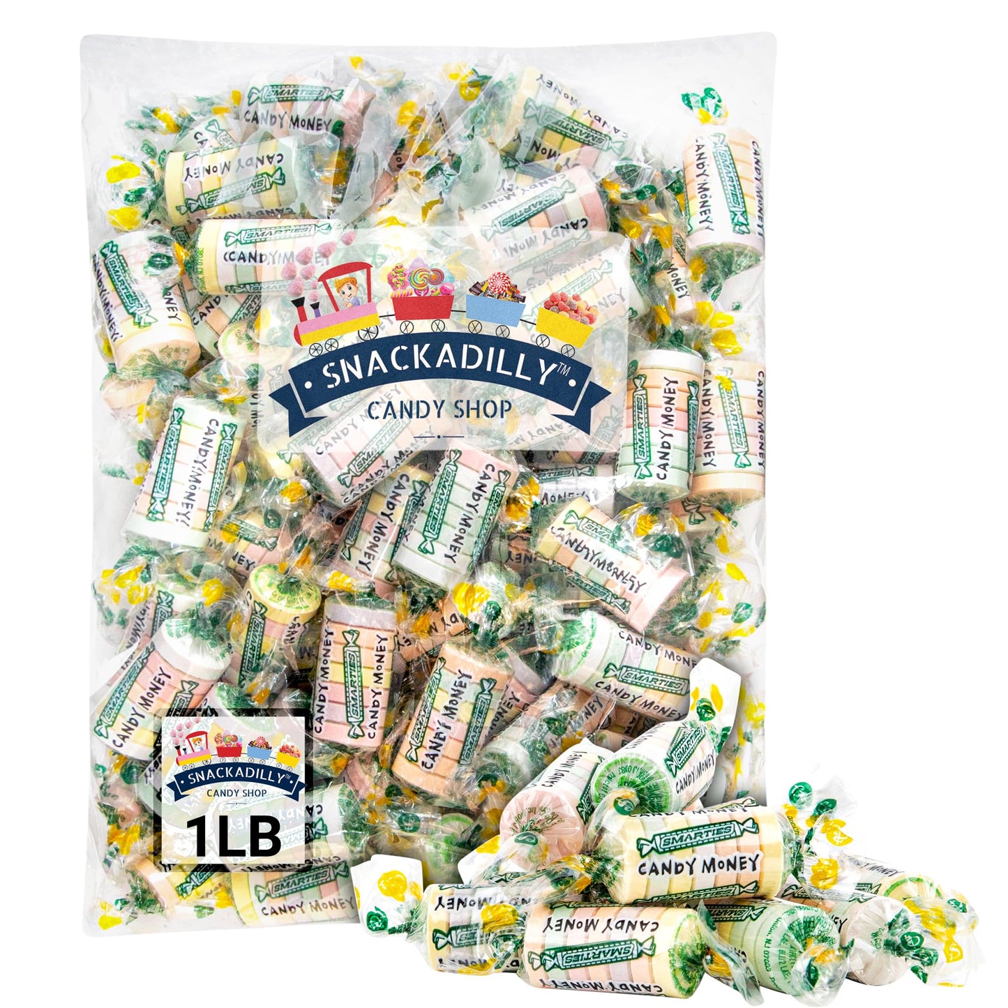 Smarty Candy Money Rolls 40 Rolls 1 Lb Bag - Candy Coins In Assorted Fruit Flavors - Packaged By By Snackadilly