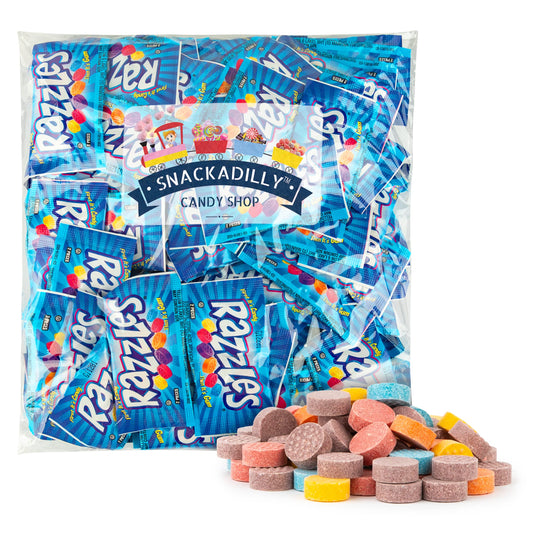 Razzles Candy Gum - 100 Packs Of Chewing Gum - 2 Pieces Per Pack - Candy Coated Chewing Gum - Freshly Packed By Snackadilly
