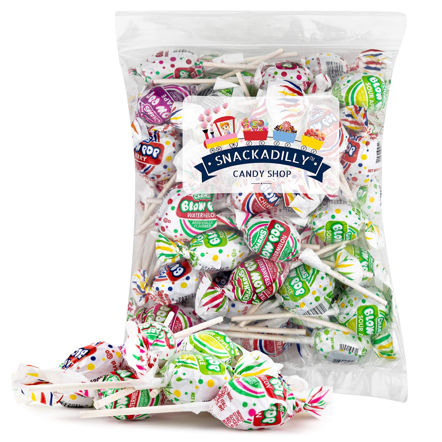 Blow Pops Bulk 3 Pound Bag - Grape, Strawberry, Cherry, Watermelon, and Sour Apple flavors By Snackadilly